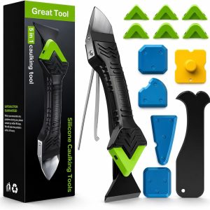5-in-1 Silicone Caulking & Grout Tool Kit – Multi-Purpose Sealant Finisher with Grout Scraper, 6 Reusable Silicone Pads & Adhesive Removal for Kitchen, Bathroom & Window Seams
