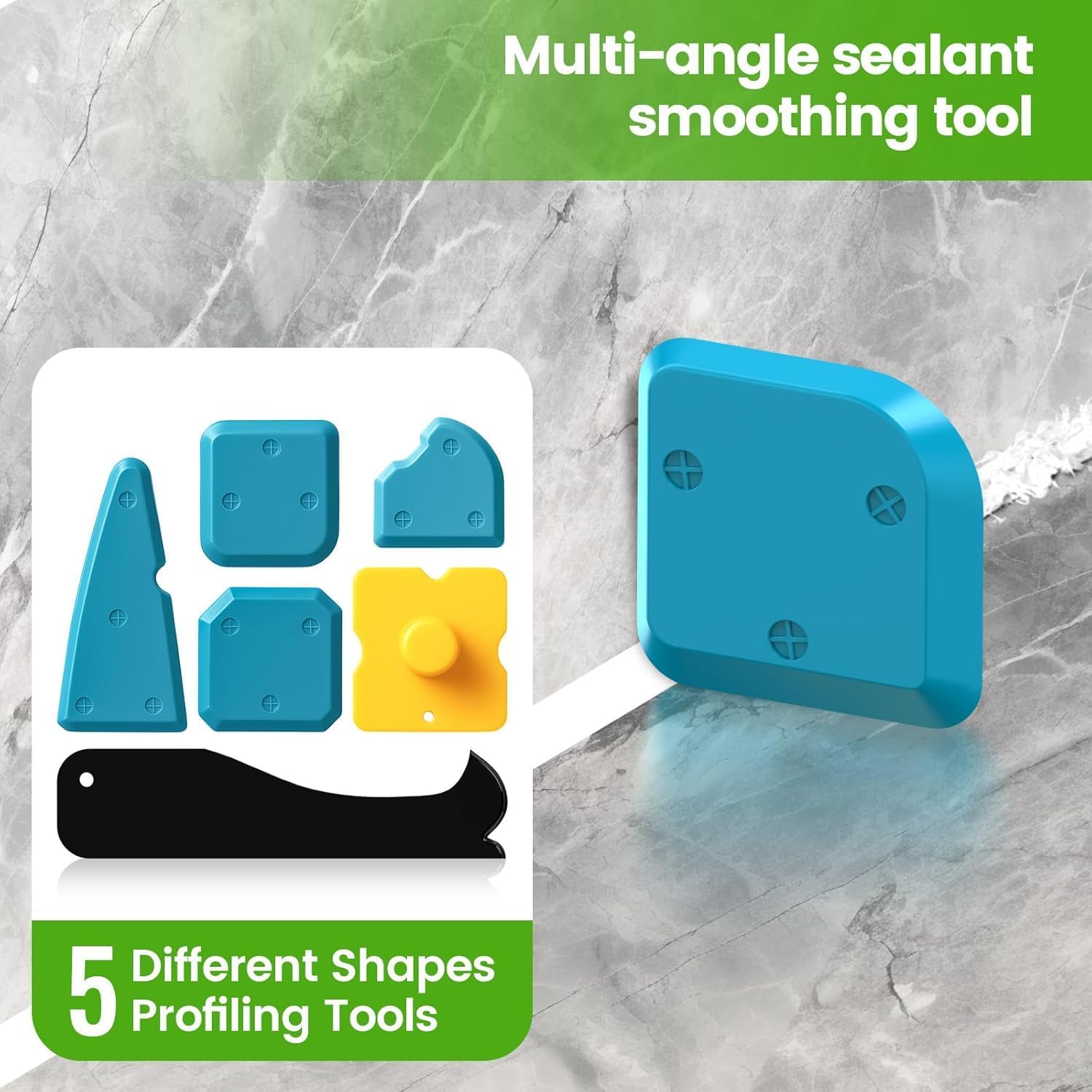 5-in-1 Silicone Caulking & Grout Tool Kit – Multi-Purpose Sealant Finisher with Grout Scraper, 6 Reusable Silicone Pads & Adhesive Removal for Kitchen, Bathroom & Window Seams - Image 6