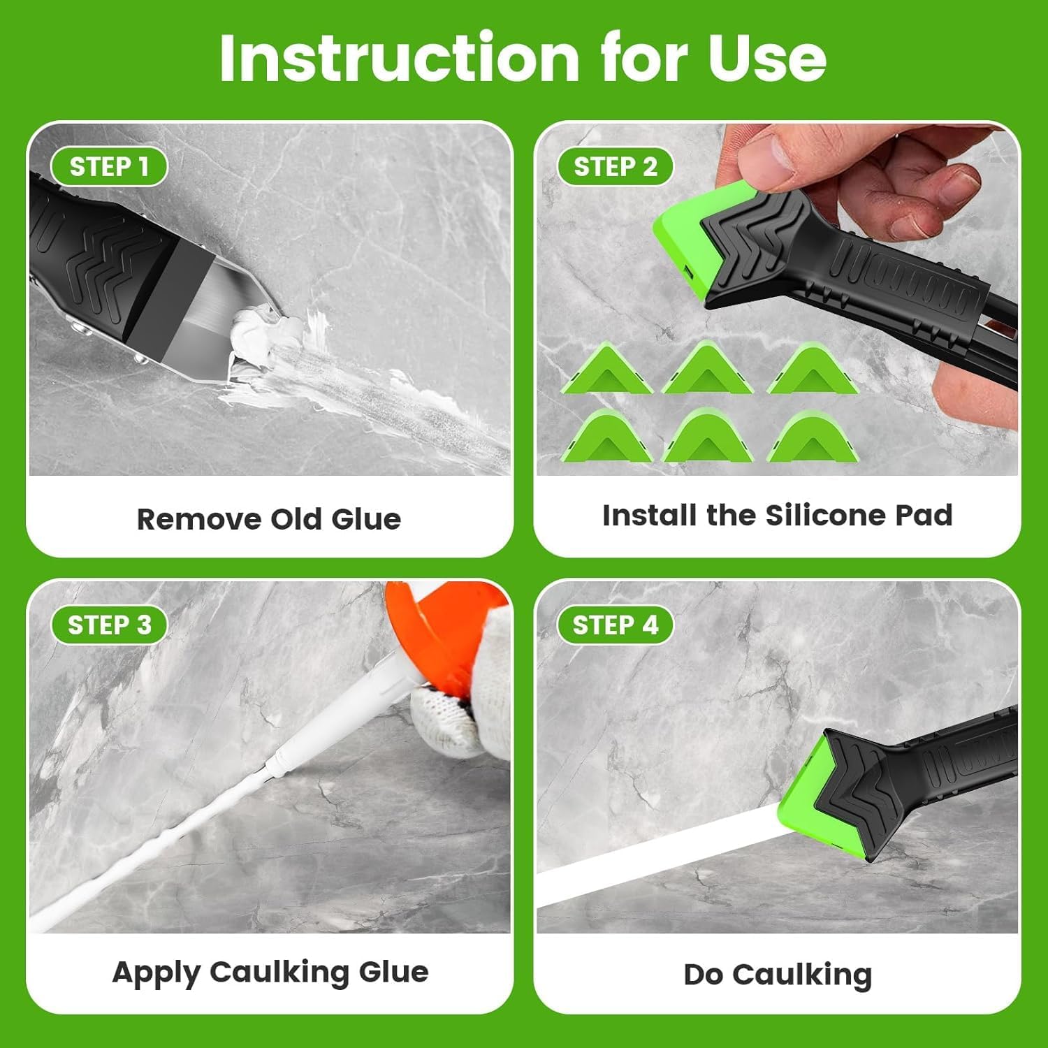 5-in-1 Silicone Caulking & Grout Tool Kit – Multi-Purpose Sealant Finisher with Grout Scraper, 6 Reusable Silicone Pads & Adhesive Removal for Kitchen, Bathroom & Window Seams - Image 2