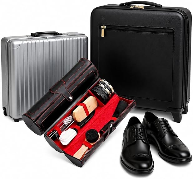Shoe Shine Kit for Leather Shoes & Boots – 9 Piece Shoe Care Kit for Cleaning, Polishing & Restoration with Horsehair Brush, Shoe Polish, Cloth, Shoehorn & Travel Case for Leather Care - Image 2
